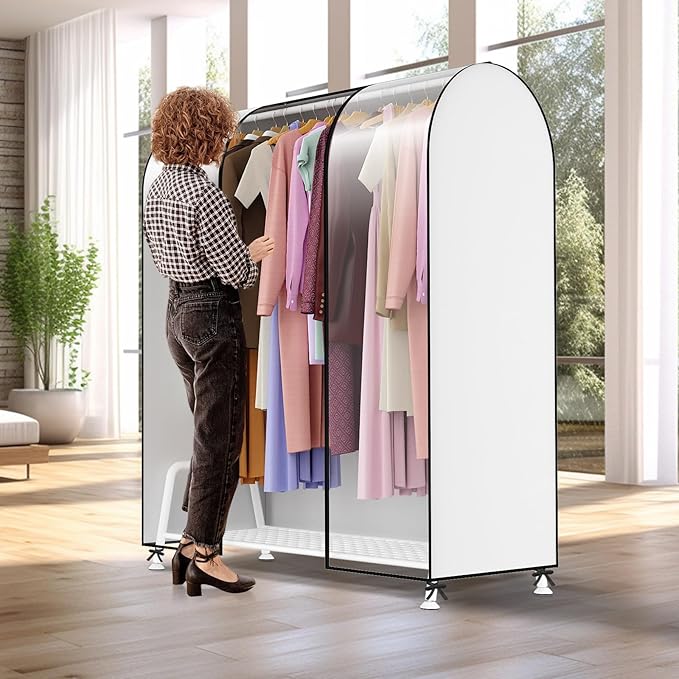 Kntiwiwo Clear Garment Rack Cover, Clothes Rack Cover Clothing Rack Cover with Durable Zippers for Garment Rack, Clothes Rack, Black, 50"L x 20"W x 60"H (Rack Not Included)
