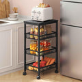 Hoctieon Rolling Storage Cart, 4-Tier 11.8" Wide Panel Rolling Kitchen Storage Cart, Utility Cart with Handle & Wheels, Mobile Shelving Unit, Metal Frame Narrow Cart for Home Kitchen, Laundry, Black