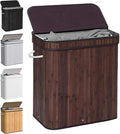 72L Laundry Hamper with Lid, Bamboo Laundry Basket with Removable Liner Bag, Foldable Clothes Hamper with Handles for Bedroom, Bathroom, Closet, Coffee