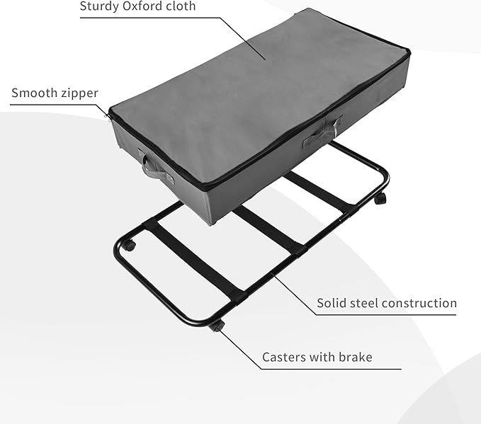 Frassie Under Bed Storage Containers with Wheels Under bed Shoe Storage Organizer Drawer with Metal Zipper (Grey)