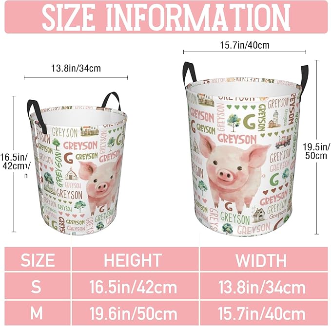 Pig Laundry Basket,Custom Laundry Hamper with Name,Personalized Pig Gifts for Boys Girls,Customize Collapsible Laundry Basket for Bedroom Bathroom,M-19.5"X 15.7"