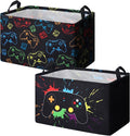 2 Pcs Rectangle Gamer Laundry Basket Hamper Foldable Kids Laundry Baskets Boys Hamper Waterproof Game Joystick Storage Basket Clothes Toys Organizer for Boys Bedroom Easter Gifts