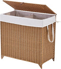 Handwoven Laundry Hamper with Lid, Natural Hyacinth Heightened Feet Laundry Basket, Wicker Clothes Hamper with Removable Liner Bag (Wicker, 120L)