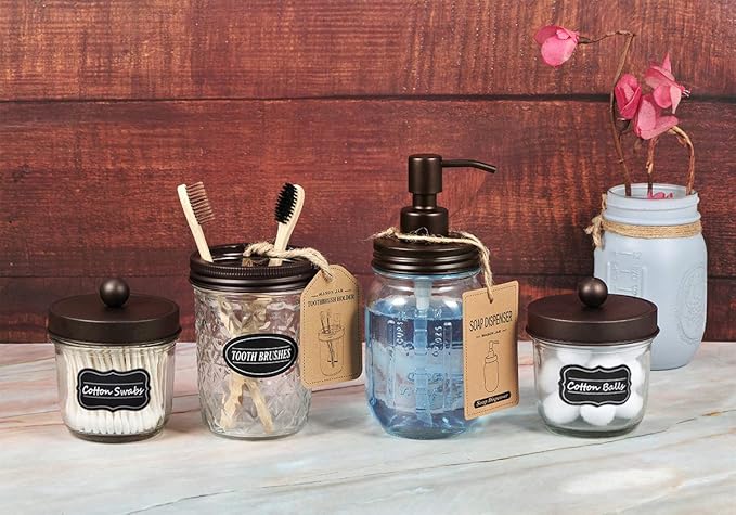 Amolliar Mason Jar Liquid Soap Dispenser Lid, Rust Proof Stainless Steel, Cute Farmhouse Decor for Kitchen, Bathroom, Bath, Refill Liquid Soap Pump for Hand Soap, Dish Soap, Lotion Soap,Bronze 2 Pack