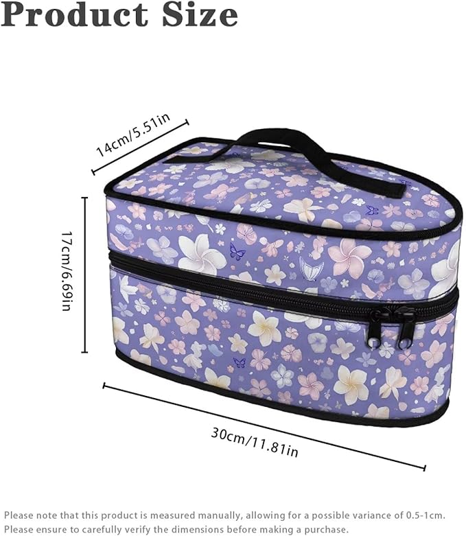 Purple White Floral Iron Portable Storage Bag for Travel Fade Resistant Protective Carrying Bags Compatible with Full-size Irons with Handle Zippered Bag Case Only