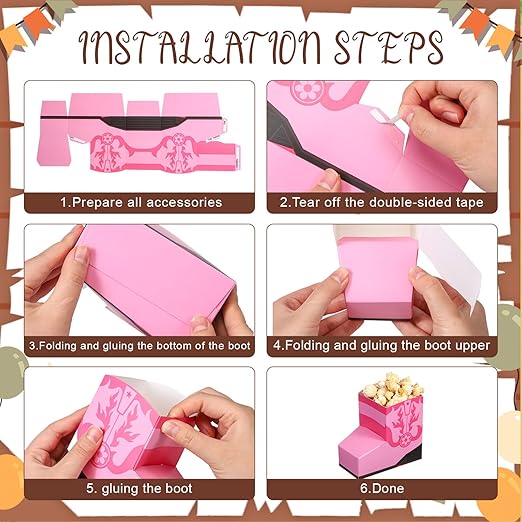 24 Pcs Cowboy Boots Paper Boxes Western Theme Party Decorations Favors Wild West Popcorn Boxes Boot Shape Bag for Cowboy Birthday Bachelorette Baby Shower Party Supplies(Pink)
