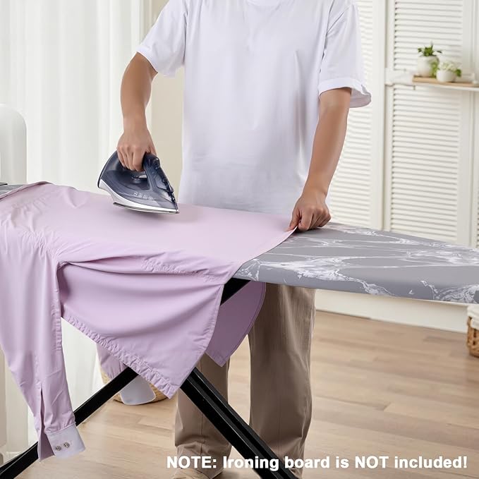 Seiritex Ironing Board Cover and Pad 54 x 15 inches, Thick Padding with Heat Reflective, Hook and Loop Fasteners with Elasticized Edges, Replacement Iron Board Cover Fit Standard Size (Gray Marble)