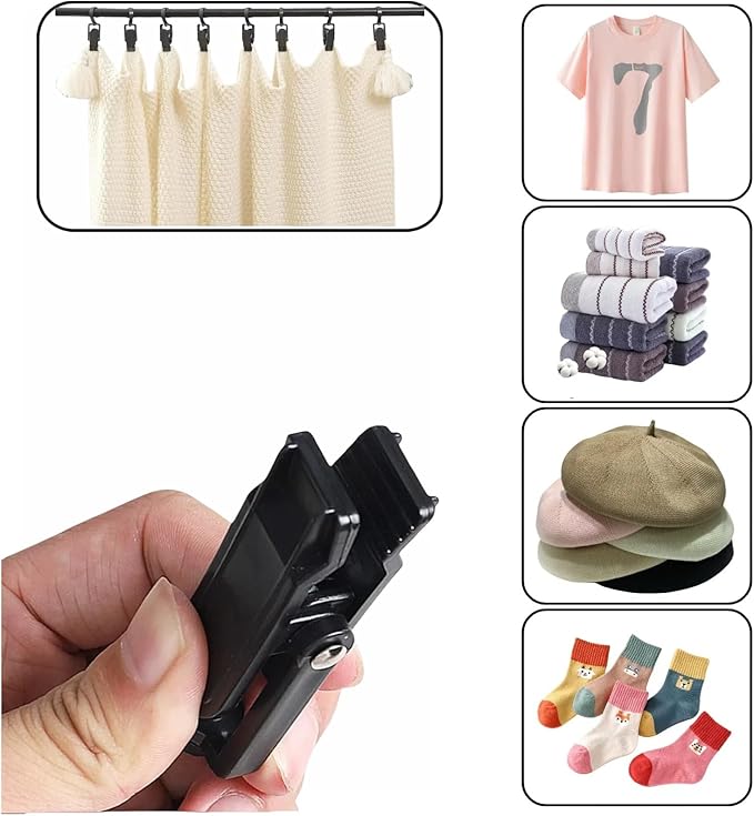 10 PCS Laundry Hooks with Clips，Clothes pins，360° Rotating Hook Clips, Hangers Clip Socks Curtain Towels Bathroom Closet Kitchen Office (Black and White)
