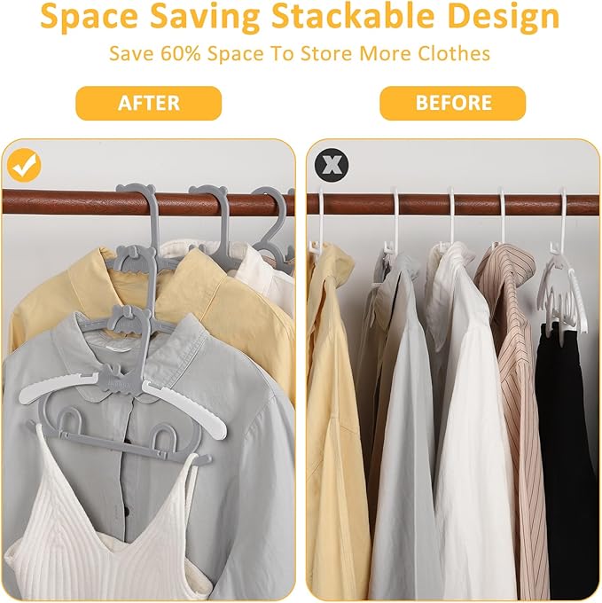 30 Pack Clothes Hangers with 16 Clips, 11-15 inch Plastic Adjustable Clothes Hanger, Durable & Non-Slip, Space Saving Coat Hanger for Pants, Jackets and Dress (Grey)