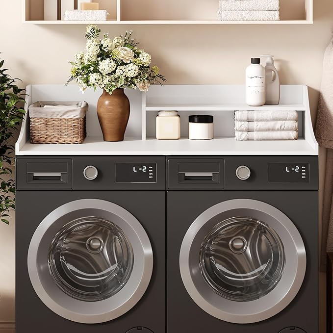 54'' Laundry Room Organization, 2-Tier Washer and Dryer Countertop for Folding Clothes and Organization, White