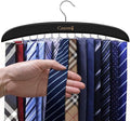 Premium Wood & Sturdy Quality Tie Hanger, 24 Non Slip Metal Hooks, 360 Swivel Design, Anti Slip Grips, Space Saving, Foldable, Black