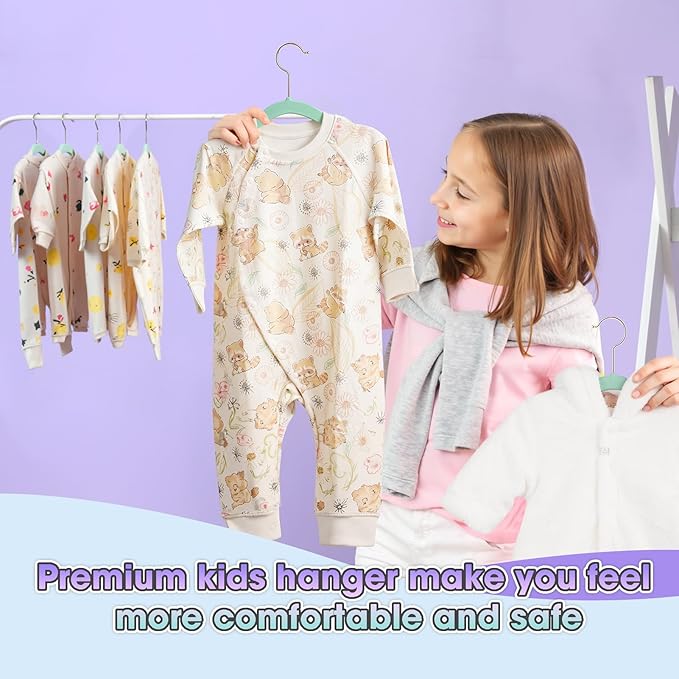 Kids Hangers - 14 Inch 50 Pack - Kids Velvet Hanger Ideal for Everyday Standard Use,Baby Hanger for Closet,Durable Infant/Toddler Hangers Teal