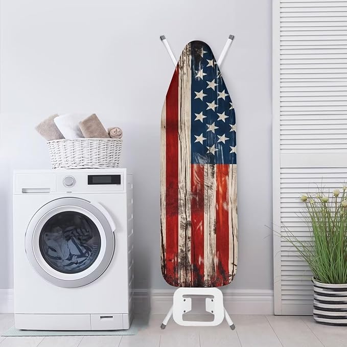American Flag Scratches-Proof Cover Fits Standard Size Ironing Boards Heat Reflective Anti-Dirty Ironing Board Cover with 3 Hooks and Loops for 15 x 54 Boards Decor