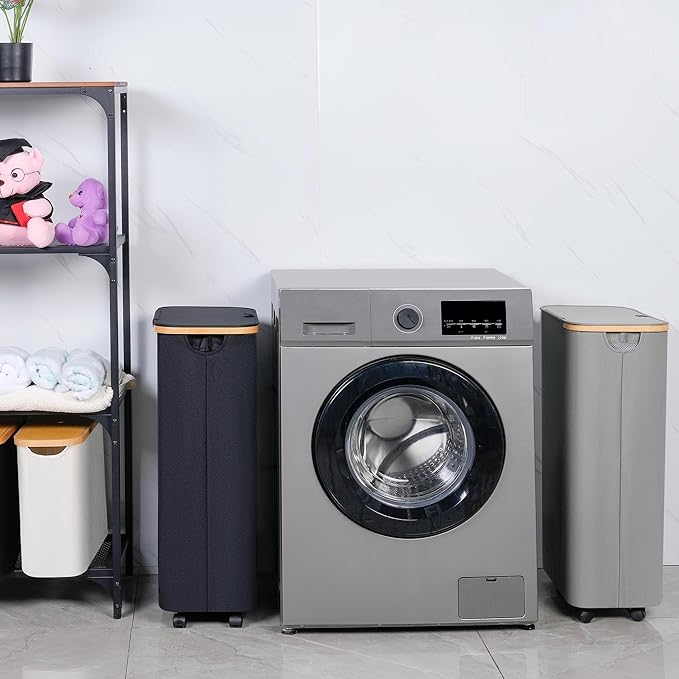 75L Slim Laundry Hamper with Wheels,Clothes Hamper for Laundry,Laundry Basket with Lid & Inner Bag,for Laundry Room, Bedroom, Dormitory Organization,Black