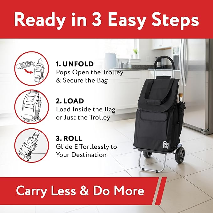 dbest products Bigger Trolley Dolly, Black Shopping Grocery Foldable Cart