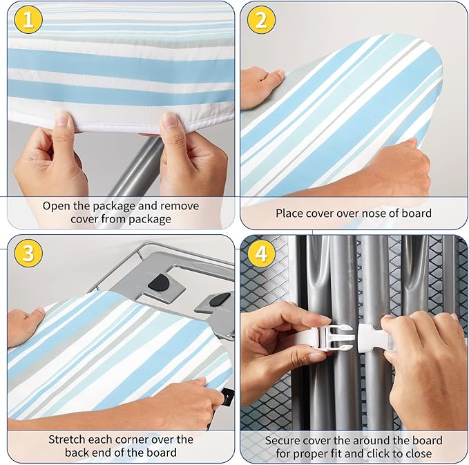 BNDX Ironing Board Cover, 18" x 49" Standard Size Thick Padding with Bongee Cord, Stain Resistant & Durable Scorch, 2 Click Buckles for Smooth Iron and Easy Installation Pulse Green
