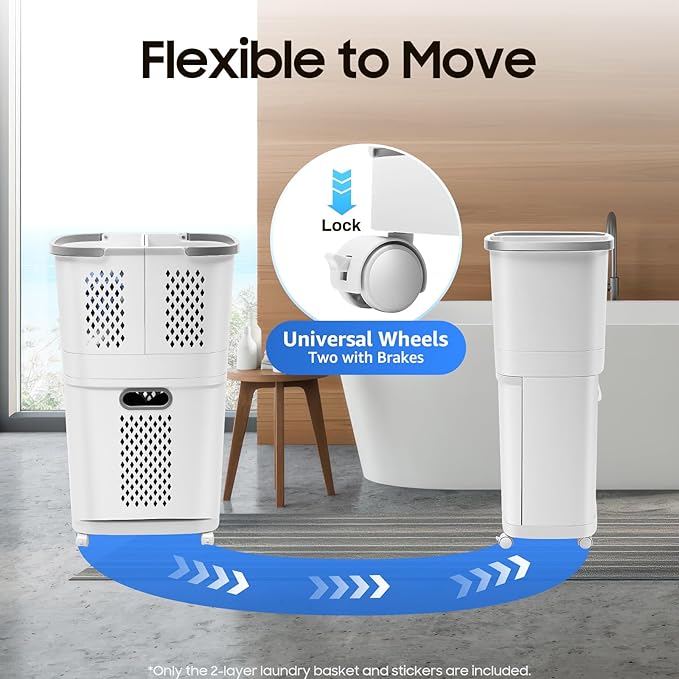Laundry Basket on Wheels, 3 Section Detachable Laundry Hamper with Handle Dirty Clothes Hamper Clothes Storage Laundry Sorter