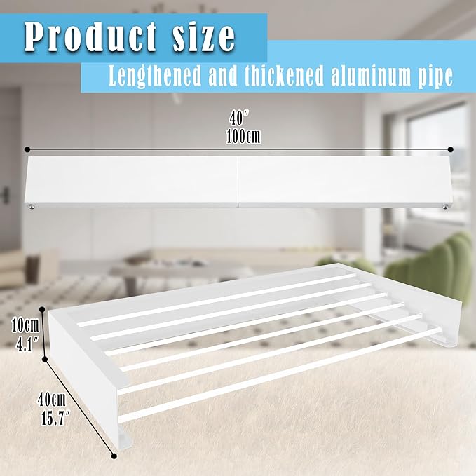 Sleclean Wall Mounted Drying Rack, Clothes Drying Rack, Collapsible Drying Racks for Laundry, Wall Mounted Clothes Rack (White, 40")