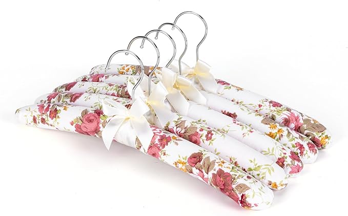 NEOVIVA Padded Hangers for Women Clothing, Floral Clothes Hangers, No Shoulder Bump Hangers for Adult, Padded Clothes Hangers for Women Sweaters, Dresses, Suits (Pack of 5)