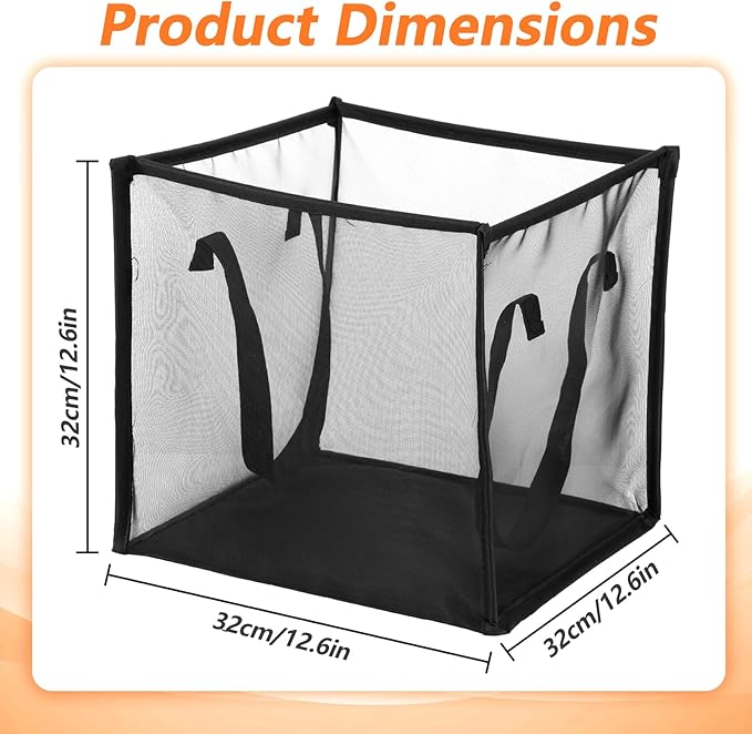 4 Pack Popup Laundry Hamper 13 Inch Collapsible Laundry Baskets with Handles Mesh Clothes Baskets Portable Single Layer Foldable Clothes Hamper Square Bin for Washing, Toy Storage(Black)