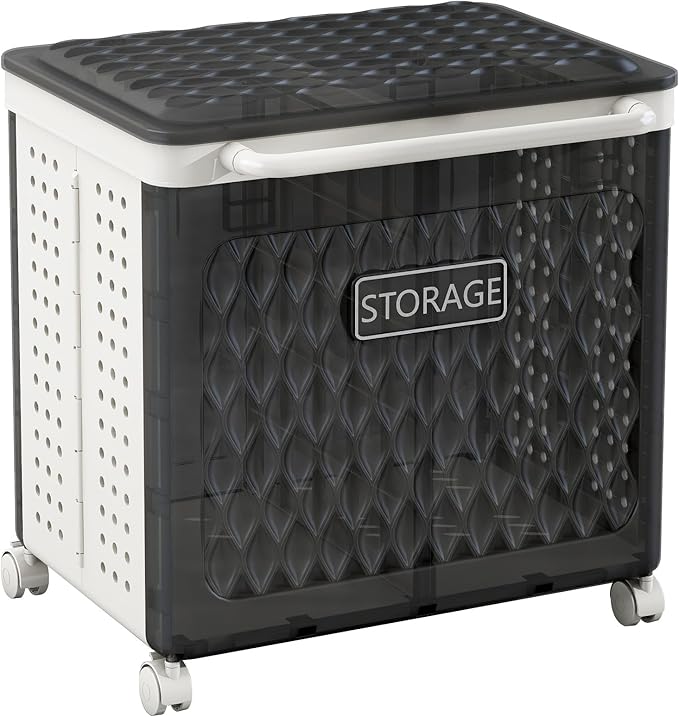 Laundry Hamper with Wheels and Lid, Foldable Clothes Basket for Small Spaces, Rolling Laundry Bin for Laundry Bathroom Bedroom Gym Room