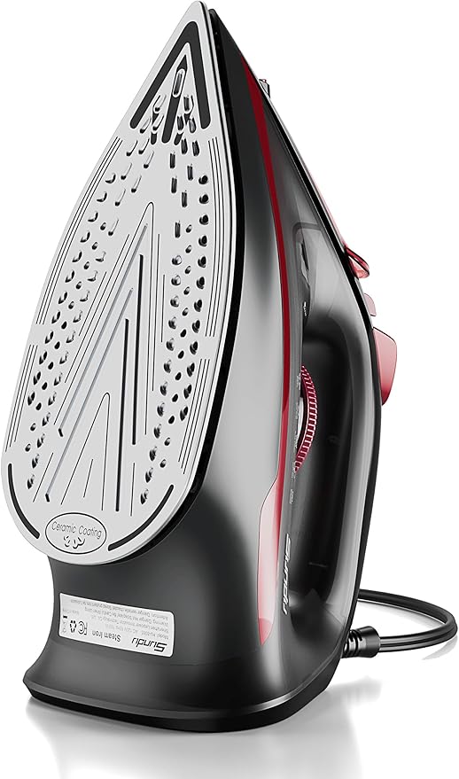 Steam Iron for Clothes, Automatic Shutoff, Light Weight, 1500W Iron with Non-Stick Ceramic Soleplate, 3-Way Auto-Off, Rapid Heating, Self-Cleaning, 15.21oz Water Tank Ironing Clothes for Home