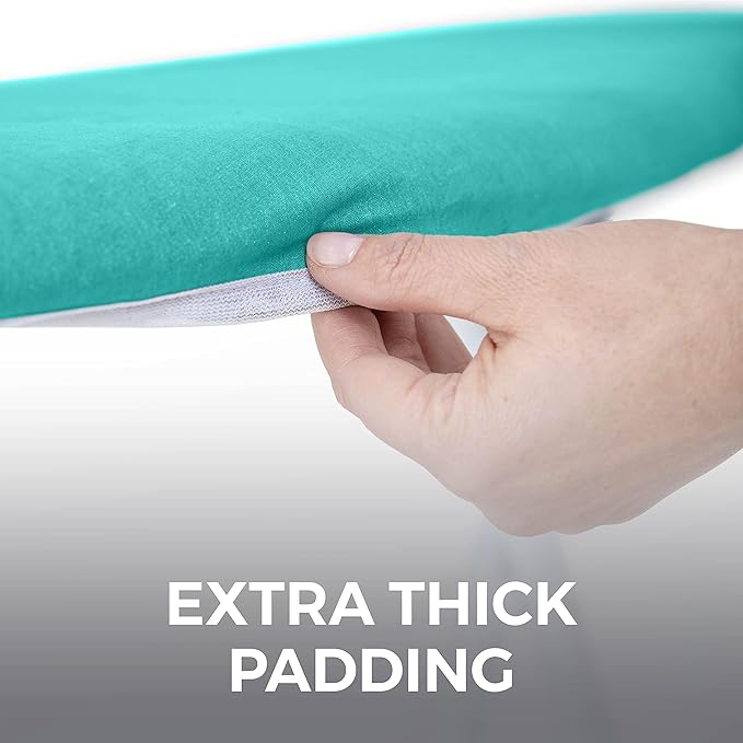 HOME GENIE Ironing Board Cover, Extra Thick Padding, Scorch Resistant Silicone Coating, 15x54 Elastic Edge Heavy Duty Iron Pad Covers Standard Boards, Hook and Loop Fastener Strap, Turquoise