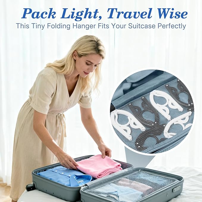 HOUSE DAY Travel Hangers, Portable Folding Hangers for Suitcase, Cruise Ship Essentials, Space Saving Clothes Hanger with Non-Slip Grooves for Vacation, Business Trip, Dorm (10 Pack White)