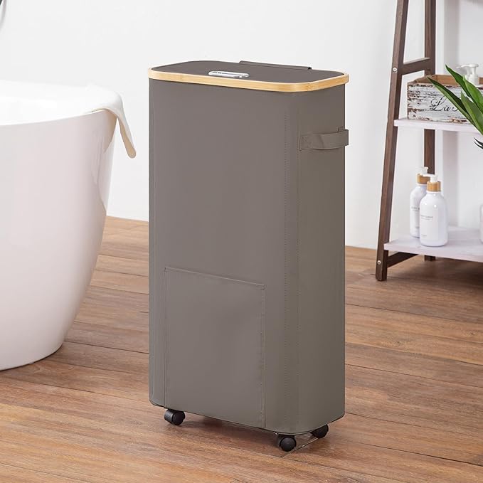 Laundry Basket with Wheels, Tall Dirty Clothes Hamper on Wheels, Rolling Laundry Hamper with lid for Dorm, Bedroom and Bathroom