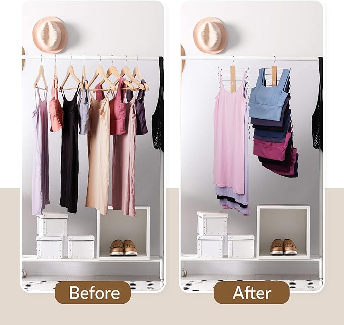 ZEDODIER Tank Top Hanger，2 Pack Wooden Bra Organizer for Closet, Maximum 12 Storage Capacity, Top 360° Rotation, Hanging Space Saving Hook for Tank Tops, Sport Bras, Camisoles, Lingeries