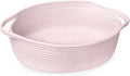 Pink Small Woven Basket, 13” x 9” x 5” Baskets for Gifts Empty, Cotton Rope Gift Basket, Cute Nursery Baby Organizer, Cat Dog Toy Bin Box, Wicker Storage Bin with Handle