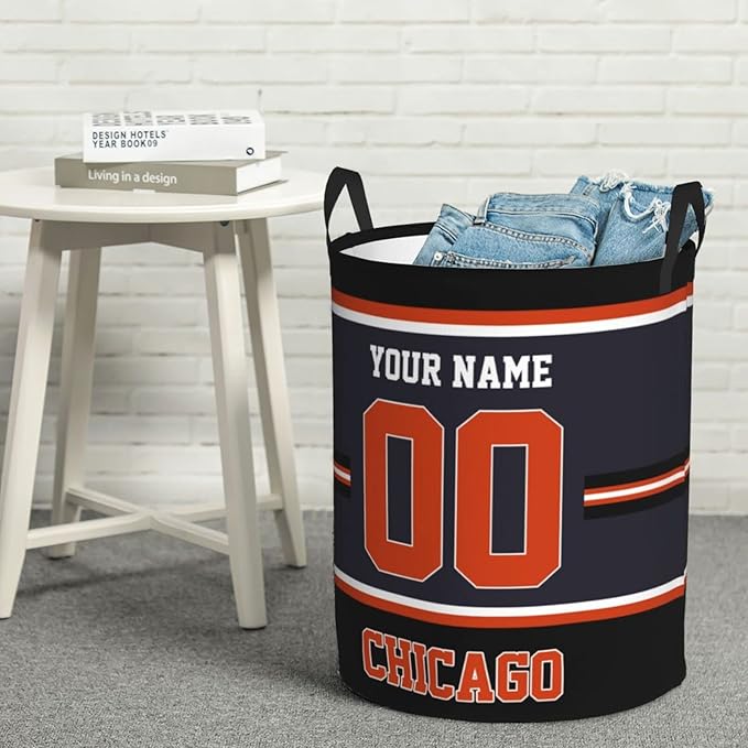 Custom Chicago Laundry Hamper Personalized Laundry Basket Customized Name And Number Collapsible Storage Basket for Bedroom Bathroom Living Room Gifts