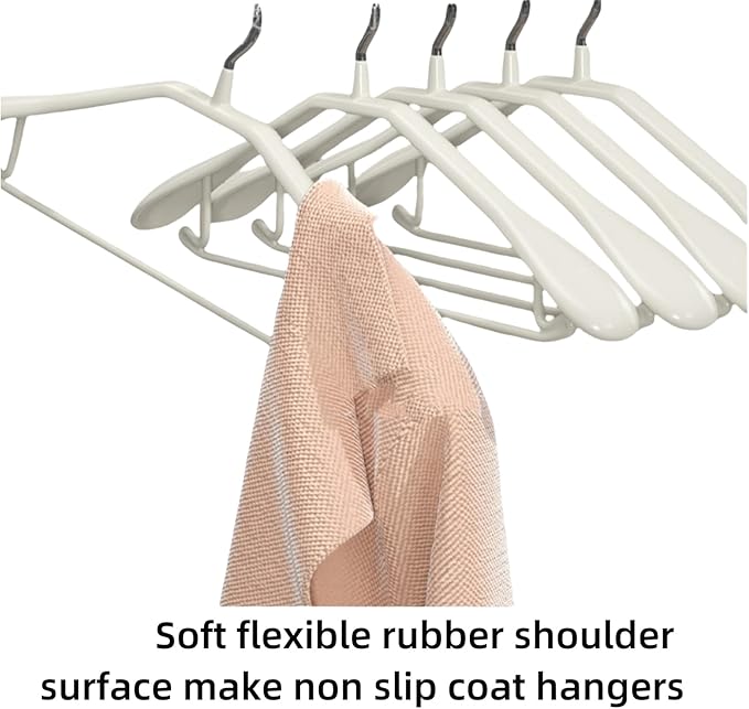 5 Pack Heavy Duty Metal Suit Hangers Soft Flexible Gloss Grippy Clothes Hanger Wide Shoulder Non Slip Thick Coat Hanger (White)
