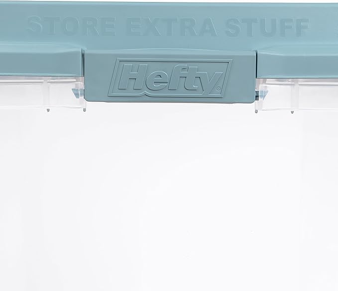 Hefty HI-RISE Stackable Storage Bins - Under Bed Storage Containers with Lids, Shoe Organizer, Plastic Storage Bins, Clear Shoe Boxes with XL Lid-Locking Latches, Durable Double Rim - 72qt (6 Pack)