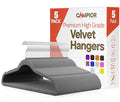 Gray Velvet Hangers 5 Pack – 360° Swivel Hook, Non-Slip and Space Saving Hangers, Heavy-Duty 11 lbs Weight Capacity - Smooth Velvet Finish for Crease-Free Clothes and Effortless Closet Organization