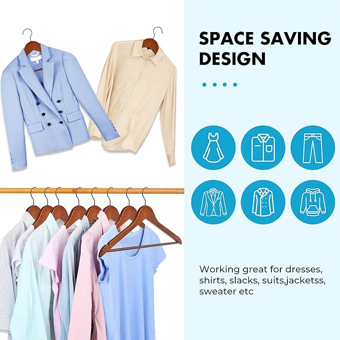 JS HANGER Wooden Hangers 20 Pack - Durable & Slim Coat Hanger - Suit Hanger with 360-Degree Rotatable Hook - Wood Hangers with Shoulder Grooves