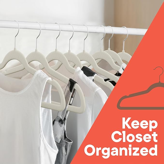 Ivory Velvet Hangers 20 Pack – 360° Swivel Hook, Non-Slip and Space Saving Hangers, Heavy-Duty 11 lbs Weight Capacity - Smooth Velvet Finish for Crease-Free Clothes and Effortless Closet Organization