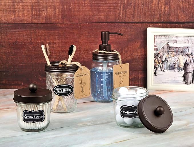 Amolliar Mason Jar Liquid Soap Dispenser Lid, Rust Proof Stainless Steel, Cute Farmhouse Decor for Kitchen, Bathroom, Bath, Refill Liquid Soap Pump for Hand Soap, Dish Soap, Lotion Soap,Bronze 2 Pack