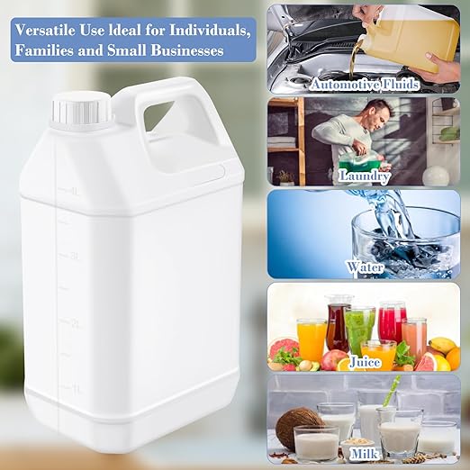 mwellewm 2 Pcs 1 Gallon Jugs with Caps Empty Plastic Gallon Containers with Lids Oil Container Automotive Square Plastic Storage Bottle for Liquids Water Laundry Detergents Home and Commercial Use
