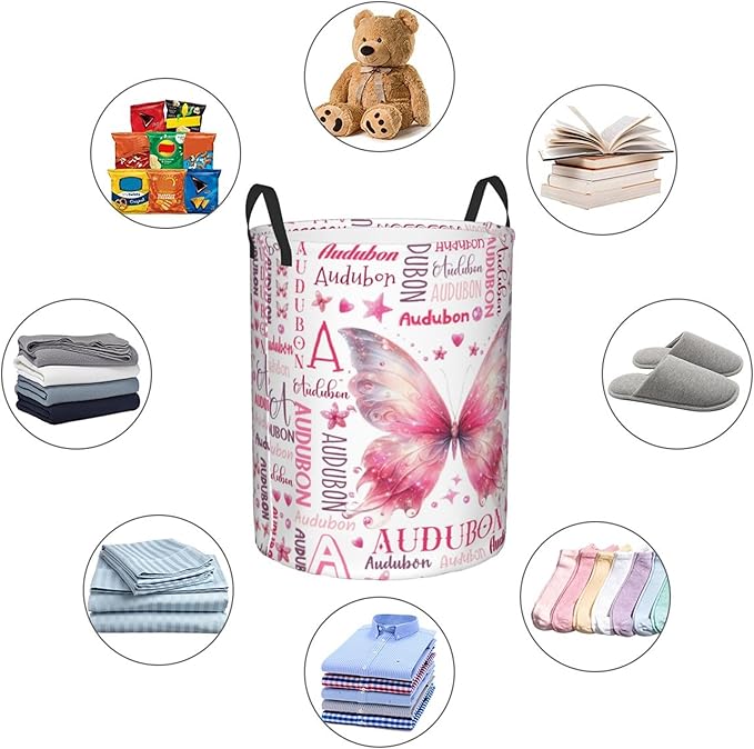 Personalized Butterfly Laundry Basket For Baby Kids Boys Girls Adult Custom Hamper Basket With Name For Bathroom Bedrooms Collapsible Baby, Dirty Clothes Hamper With Handles