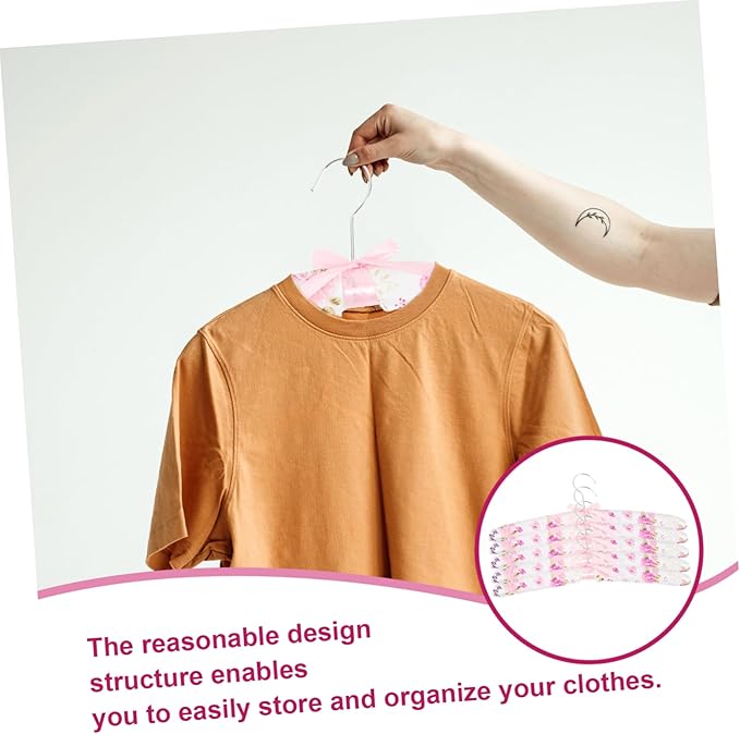 5-Pack Soft Padded Clothes Hangers with Anti-Slip Floral Fabric Cover and Sponge Core for Gentle Support of Sweaters Dresses and Suits Closet Organization