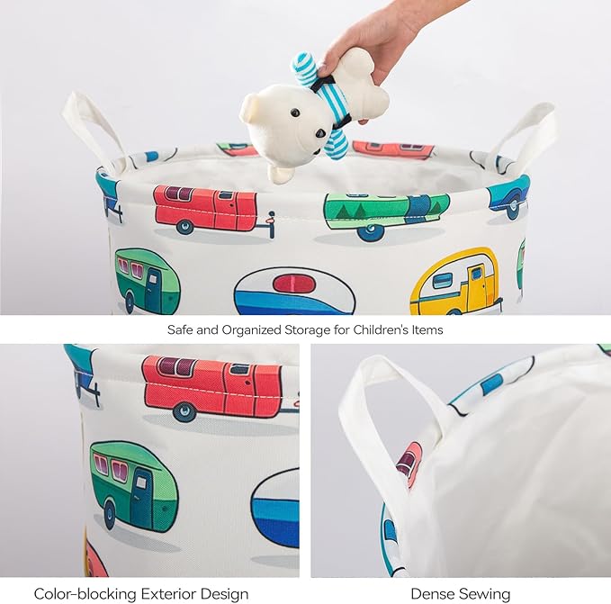 Toddler Boys Laundry Basket Foldable With Handles Car Pattern Boys Toy Storage Bin Nursery Laundry Hamper Clothes Storage Bucket Cars Decor for Kids Room (Car, 43L)