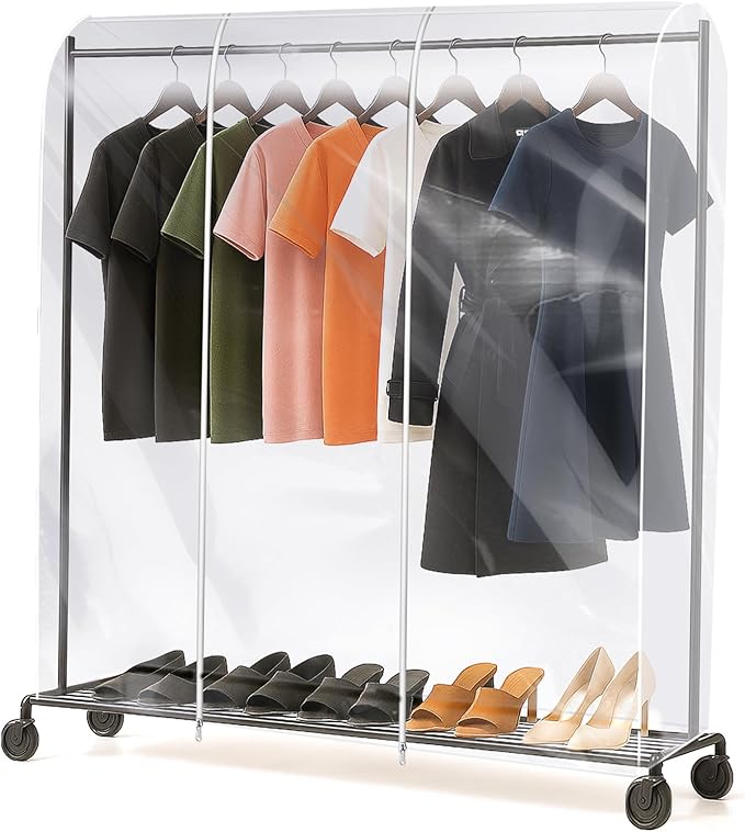 simarro 6Ft Clear Clothes Rack Cover, 71"L x 20" W x 60"H Garment Rack Cover With 2 Durable Zipper Waterproof Protectors for Garment Rack(Rack Not Included)