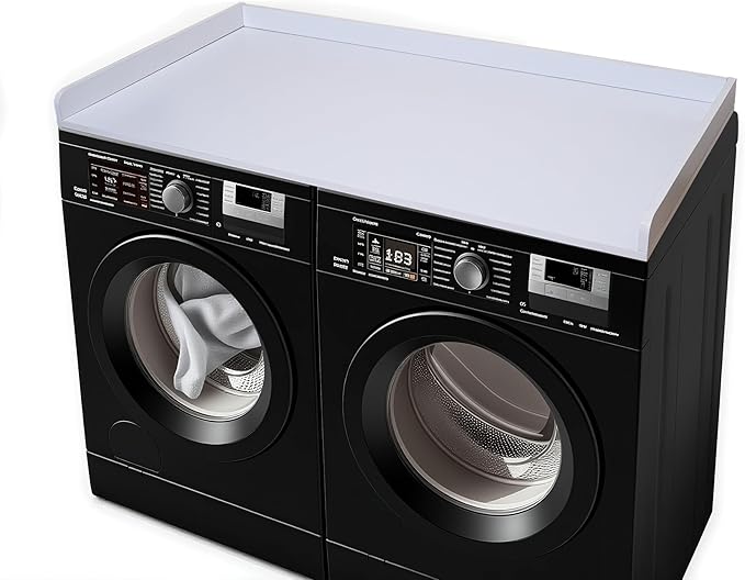 Washer Dryer Countertop Cover 54x27.5 Inch - Wood Laundry Table Top Organizer for Washing Machine & Dryer Set with Protective Edge, Heavy Duty Shelf (White)