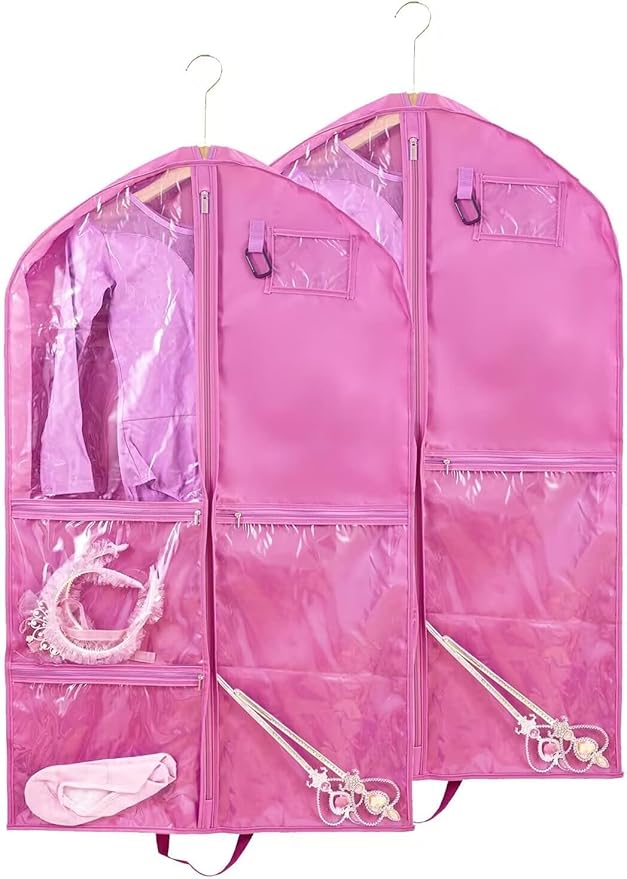 2 Pack Garment Bags for Travel Storage,Dance Costumes Bag,Garment Bag for Dancers,Kids Girls Garment Bags for Hanging Clothes,40Inch Pink Dance Recital Cheer Uniform Dance Bags