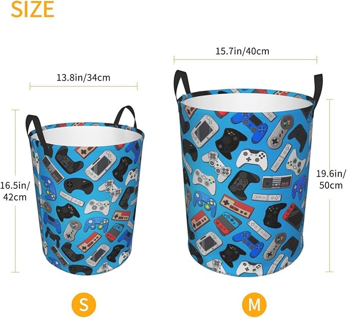Video Game Controller Background Round Laundry Hamper Gaming Theme Game Joysticks Storage Basket Toys Clothes Organizer Bin For Home Bathroom Bedroom Dorm Nursery, 62l