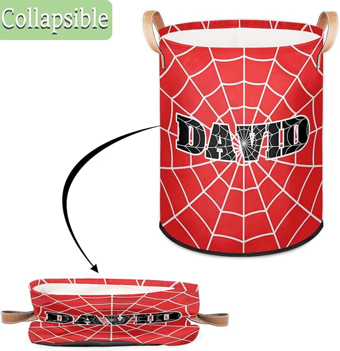 Spider Wed Personalized-Laundry-Hamper-Basket for Kids Custom Name Collapsible Storage Organizer Bin Dirty Clothes Toys Hamper for Boys Nursery in Laundry, Bedroom, Bathroom Blue Red