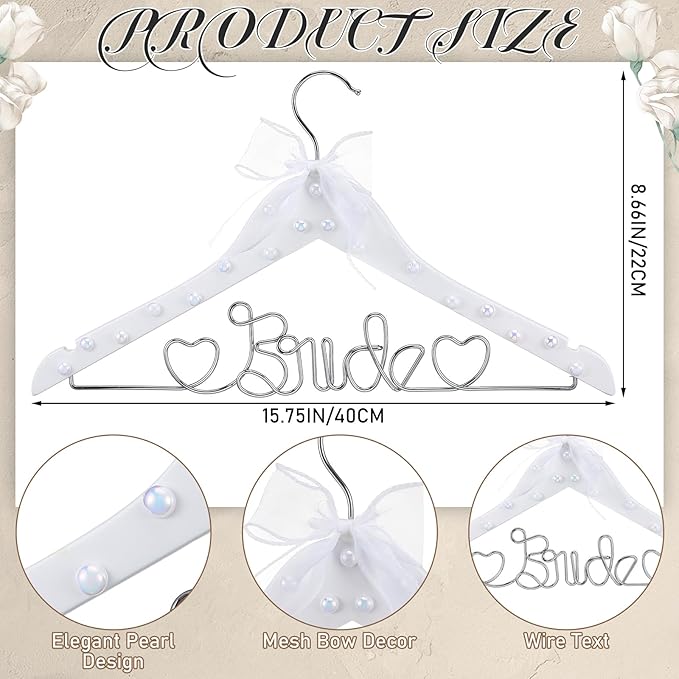 Honeydak Mrs. Wedding Dress Hanger for Bride to Be,Elegant Bridal Hanger for Brides Gowns, Bridal Party Shower Gift,Wedding Gift(White,Ribbon)