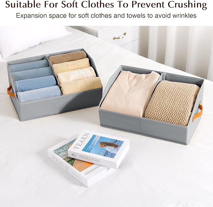 Closet Organizers and Storage Bins - 4 Pack Collapsible Divided Trapezoidal Cube Storage Bins Baskets For Organizing Clothes Blankets,Toys, Books, Towels(Light Grey)