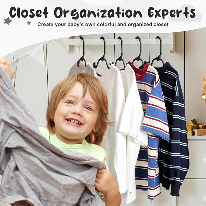 HOUSE DAY Premium Baby Hangers 60 Pack, 11 Inch Kids Plastic Hanger Black, Slim Childrens Hangers for Infant, Toddler, Child Clothes, Durable Baby Clothes Hanger for Closet